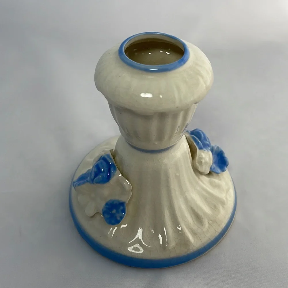 Vintage Made in Japan Blue & White Floral Ceramic Candlestick Holder 3.5”